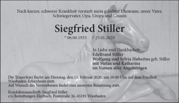 Traueranzeige von Siegfried Stiller von vrm-trauer