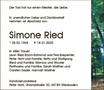 Traueranzeige von Simone Ried von vrm-trauer
