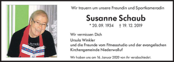 Traueranzeige von Susanne Schaub von vrm-trauer
