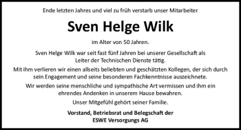 Traueranzeige von Sven Helge Wilk von vrm-trauer