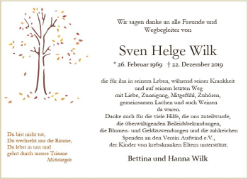 Traueranzeige von Sven Helge Wilk von vrm-trauer