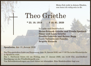 Traueranzeige von Theo Griethe von vrm-trauer