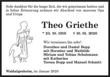 Traueranzeige von Theo Griethe von vrm-trauer