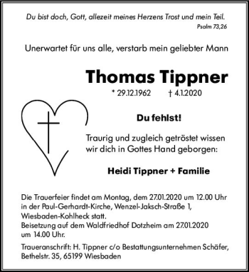 Traueranzeige von Thomas Tippner von vrm-trauer