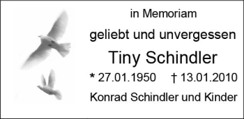 Traueranzeige von Tiny Schindler von vrm-trauer