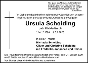 Traueranzeige von Ursula Scheiding von vrm-trauer