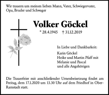 Traueranzeige von Volker Göckel von vrm-trauer