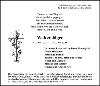 Traueranzeige von Walter Jäger von vrm-trauer
