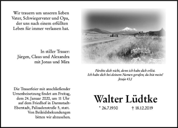 Traueranzeige von Walter Lüdtke von vrm-trauer