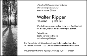 Traueranzeige von Walter Ripper von vrm-trauer