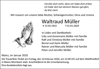 Traueranzeige von Waltraud Müller von vrm-trauer