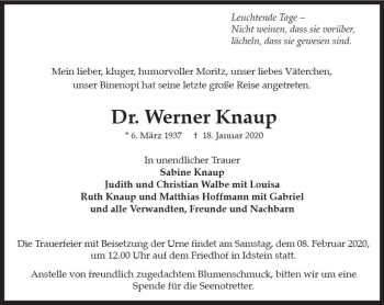 Traueranzeige von Werner Knaup von vrm-trauer