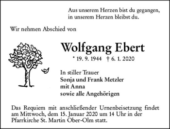 Traueranzeige von Wolfgang Ebert von vrm-trauer