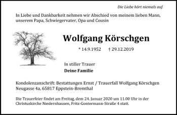 Traueranzeige von Wolfgang Körschgen von vrm-trauer