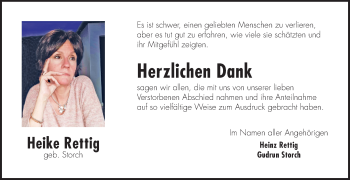 Traueranzeige von Heike Rettig 