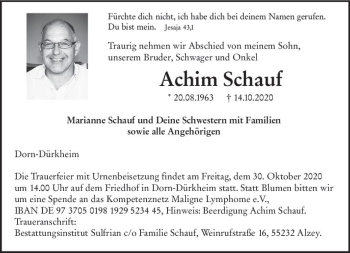 Traueranzeige von Achim Schauf von vrm-trauer