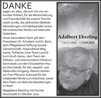 Traueranzeige von Adalbert Eberling von vrm-trauer
