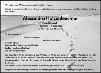 Traueranzeige von Alexandra Holzenleuchter von vrm-trauer