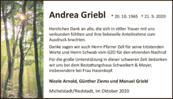 Traueranzeige von Andrea Griebl von vrm-trauer