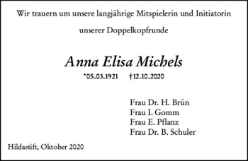 Traueranzeige von Anna Elisa Michels von vrm-trauer