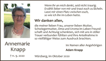 Traueranzeige von Annemarie Knapp von vrm-trauer
