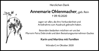 Traueranzeige von Annemarie Ohlenmacher von vrm-trauer
