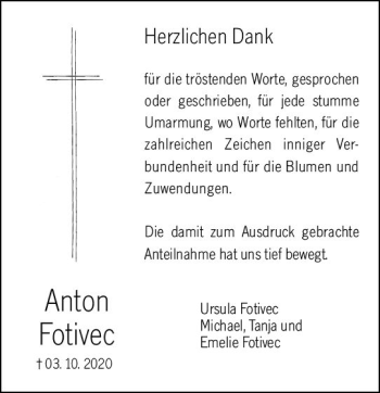 Traueranzeige von Anton Fotivec von vrm-trauer