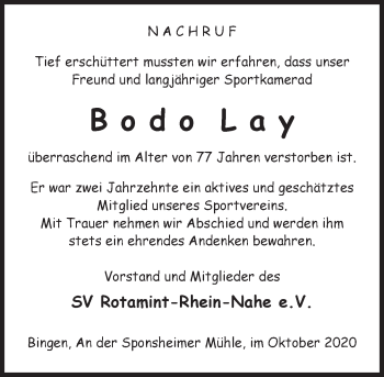 Traueranzeige von Bodo Lay von vrm-trauer