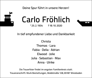 Traueranzeige von Carlo Fröhlich von vrm-trauer