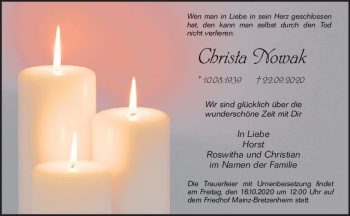 Traueranzeige von Christa Nowak von vrm-trauer