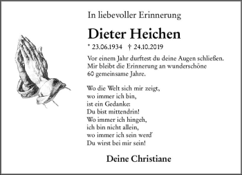 Traueranzeige von Dieter Heichen von vrm-trauer