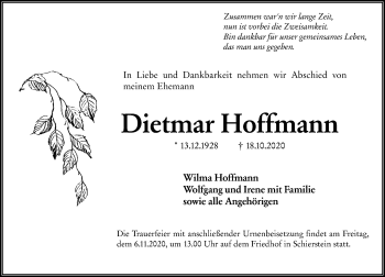 Traueranzeige von Dietmar Hoffmann von vrm-trauer