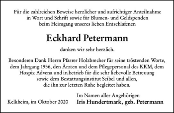 Traueranzeige von Eckhard Petermann von vrm-trauer
