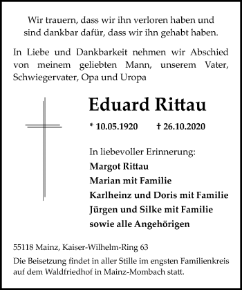 Traueranzeige von Eduard Rittau von vrm-trauer