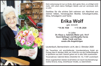 Traueranzeige von Erika Wolf von vrm-trauer