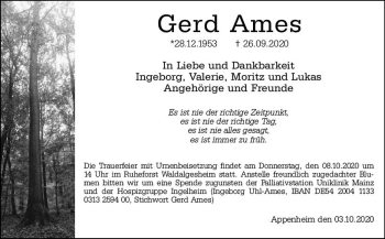 Traueranzeige von Gerd Ames von vrm-trauer