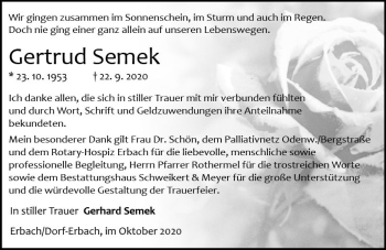 Traueranzeige von Gertrud Semek von vrm-trauer