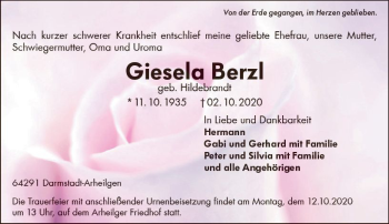 Traueranzeige von Giesela Berzl von vrm-trauer