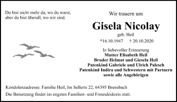 Traueranzeige von Gisela Nicolay von vrm-trauer