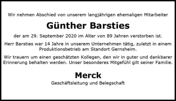 Traueranzeige von Günther Barsties von vrm-trauer