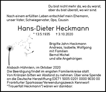 Traueranzeige von Hans-Dieter Heckmann von vrm-trauer