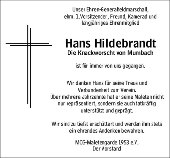 Traueranzeige von Hans Hildebrandt von vrm-trauer
