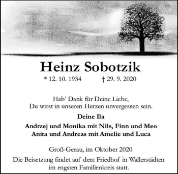 Traueranzeige von Heinz Sobotzik von vrm-trauer