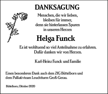 Traueranzeige von Helga Funck von vrm-trauer