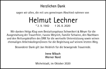Traueranzeige von Helmut Lechner von vrm-trauer