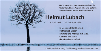 Traueranzeige von Helmut Lubach von vrm-trauer