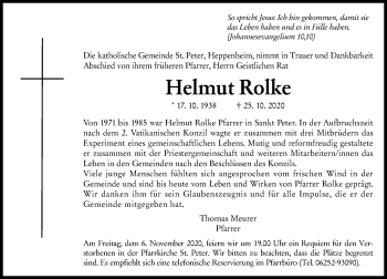 Traueranzeige von Helmut Rolke von vrm-trauer