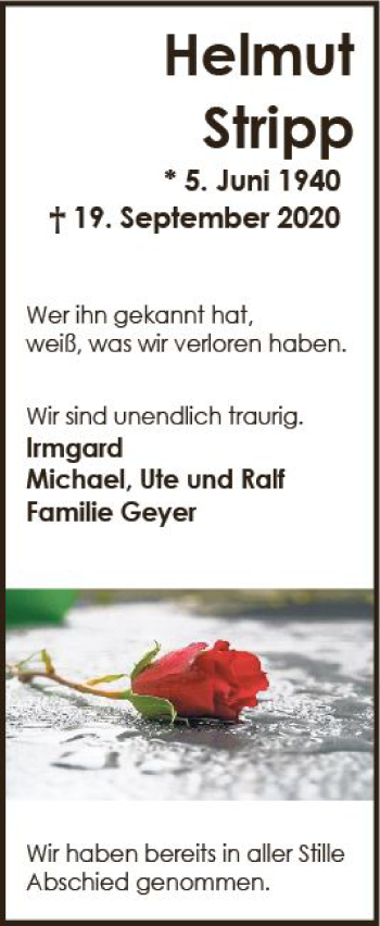 Traueranzeige von Helmut Stripp von vrm-trauer