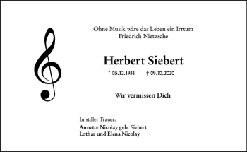 Traueranzeige von Herbert Siebert von vrm-trauer