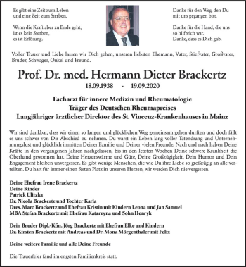 Traueranzeige von Hermann Dieter Brackertz von vrm-trauer